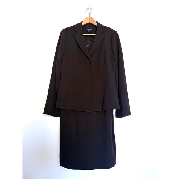 EILEEN FISHER Viscose Stretch Ponte chocolate brown blazer + dress 2pc suit set - Picture 1 of 15